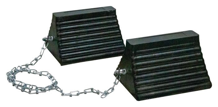 Wheel Chock - General Purpose - Rubber - 10" X 8" X 6" - Ribbed - Pyramid - Eyebolt - Chained Pair - Black - RC815-CP