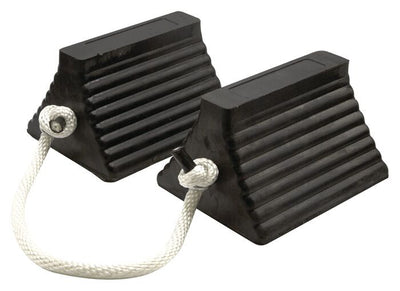 Wheel Chock - General Purpose - Rubber - 10" X 8" X 6" - Ribbed - Pyramid - Eyebolt - Roped Pair - Black - RC815-P