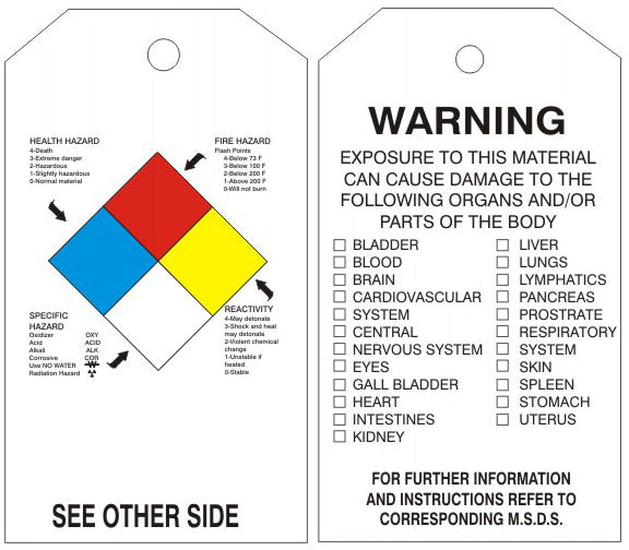 RIGHT-TO-KNOW ACCIDENT PREVENTION TAG HEALTH FIRE REACTIVITY - RIGHT-TO-KNOW ACCIDENT PREVENTION TAG HEALTH FIRE REACTIVITY, 6.125X3, Rigid Vinyl