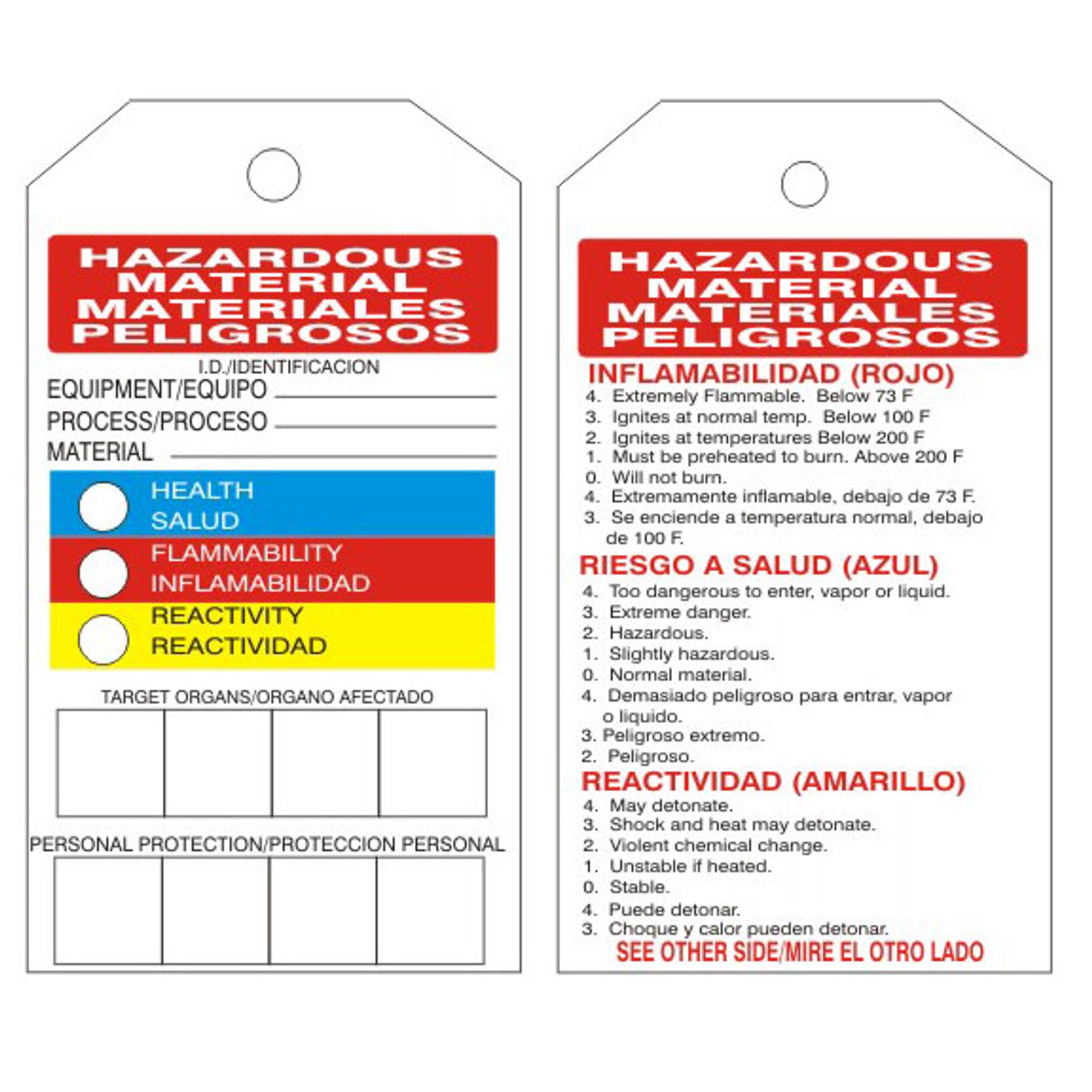HAZARDOUS MATERIAL TAG BILINGUAL - HAZARDOUS MATERIAL TAG BILINGUAL, 6.125X3, Rigid Vinyl