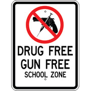 DRUG FREE GUN FREE PICTO SCHOOL ZONE - SCHOOL ZONE SIGN - DRUG FREE GUN FREE PICTO SCHOOL ZONE - SCHOOL ZONE SIGN, 24X18, Aluminum (.080) EGP Reflective