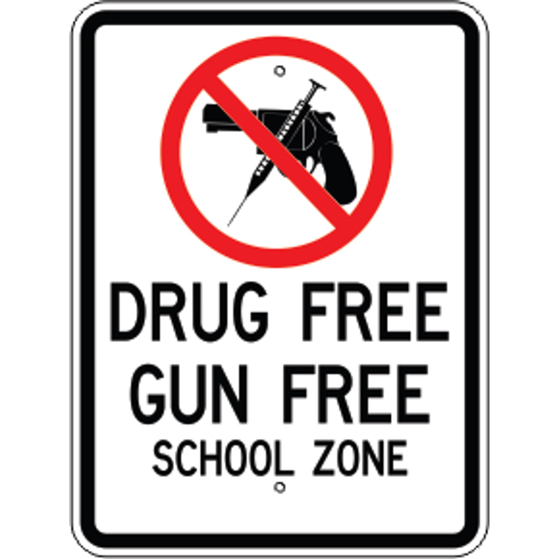 DRUG FREE GUN FREE PICTO SCHOOL ZONE - SCHOOL ZONE SIGN - DRUG FREE GUN FREE PICTO SCHOOL ZONE - SCHOOL ZONE SIGN, 24X18, Aluminum (.080) EGP Reflective