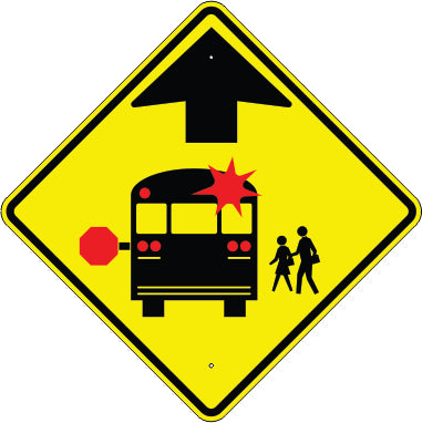 UP ARROW SCHOOL BUS STOP AHEAD PICTO - SCHOOL ZONE SIGN