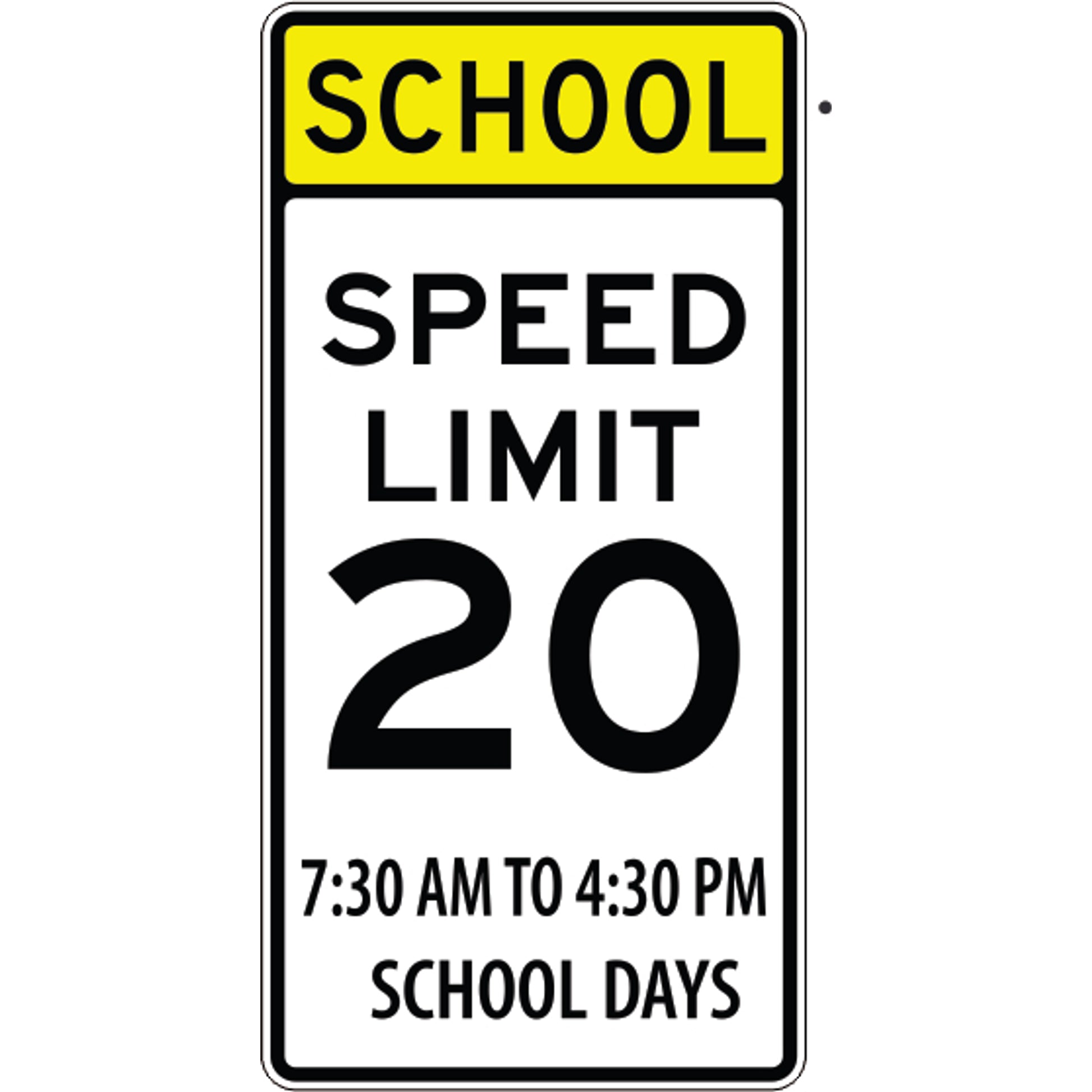 SCHOOL SPEED LIMIT 20 7:30 AM TO 4:30 PM SCHOOL - SCHOOL ZONE SIGN - SCHOOL SPEED LIMIT 20 7:30 AM TO 4:30 PM SCHOOL - SCHOOL ZONE SIGN , 48X24, Aluminum (.080) EGP Reflective