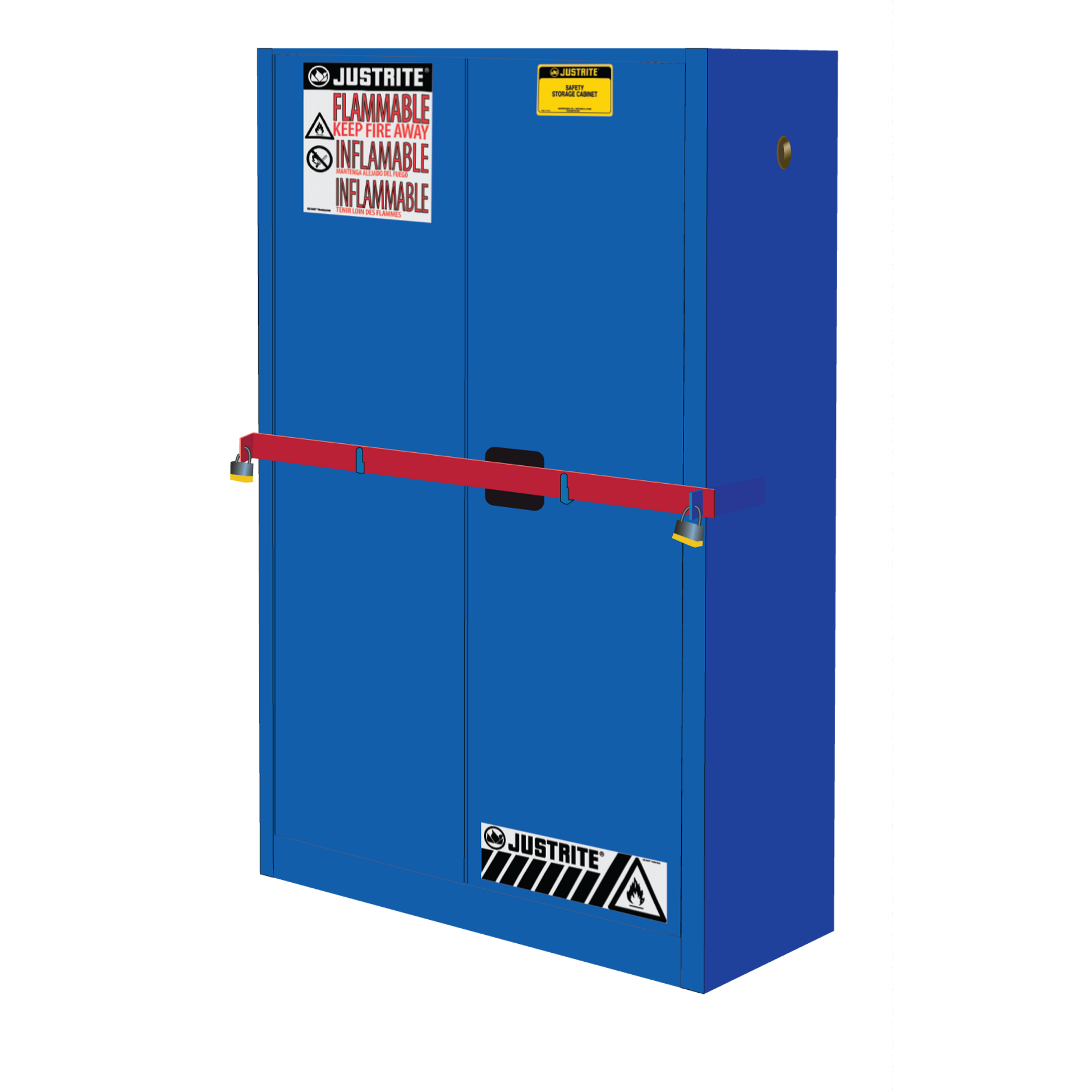 Justrite High Security Corrosives/Acid Safety Cabinet W/Steel Bar - Cap. 45 Gals - 2 Shlvs - 2 S/C Doors - Blue - SC29884B