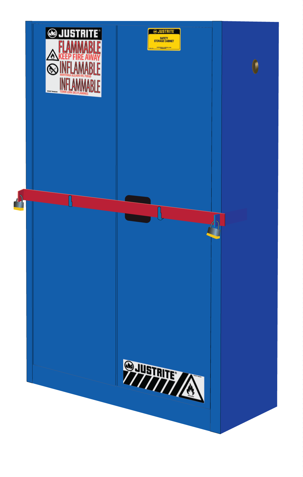 Justrite High Security Corrosives/Acid Safety Cabinet W/Steel Bar - Cap. 45 Gals - 2 Shlvs - 2 S/C Doors - Blue - SC29884B