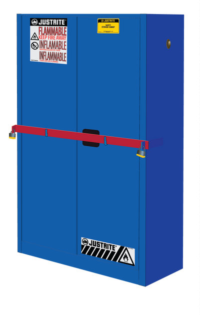 Justrite High Security Corrosives/Acid Safety Cabinet W/Steel Bar - Cap. 45 Gals - 2 Shlvs - 2 S/C Doors - Blue - SC29884B