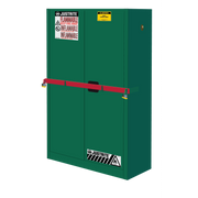Justrite High Security Pesticides Safety Cabinet W/Steel Bar - Cap. 45 Gals. - 2 Shelves - 2 S/C Doors - Green - SC29884P
