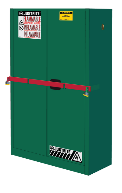 Justrite High Security Pesticides Safety Cabinet W/Steel Bar - Cap. 45 Gals. - 2 Shelves - 2 S/C Doors - Green - SC29884P