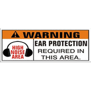 WARNING! WITH EXCLAMATION MARK SYMBOL EAR PROTECTION REQUIRED IN THIS - WARNING! WITH EXCLAMATION MARK SYMBOL EAR PROTECTION REQUIRED IN THIS, 48x120, Banner