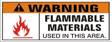 WARNING! WITH EXCLAMATION MARK SYMBOL FLAMMABLE MATERIALS USED IN THIS