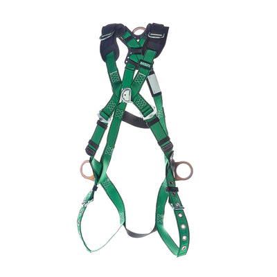 MSA V-FORM Harness w/Back, Front & Side D-Rings - Tongue Buckle Leg Straps Quick Connect Chest Buckle - Standard - 10206070
