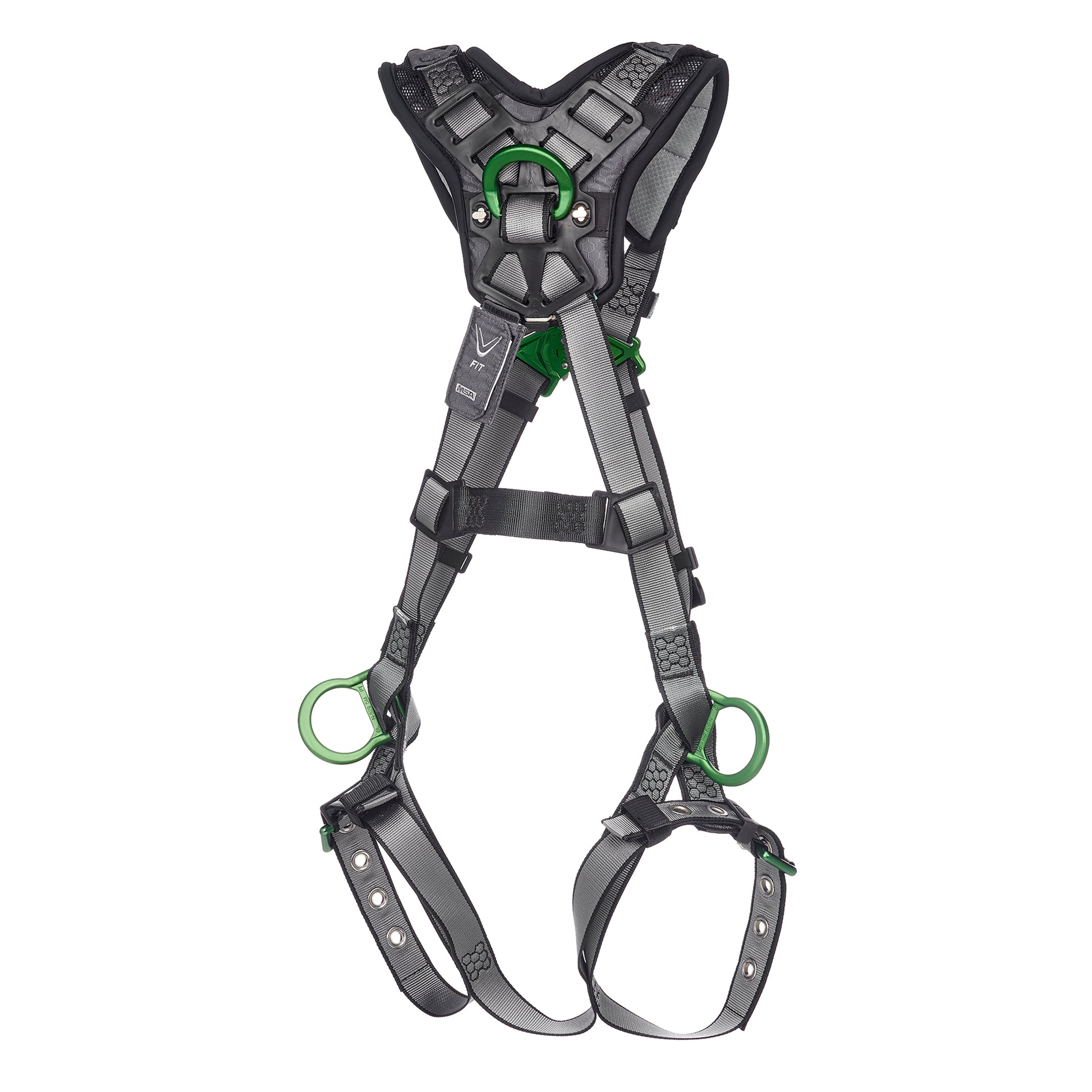MSA V-FIT Harness w/Back, Side and Shoulder D-Rings - Tongue Buckle Leg Straps - Shoulder Padding - Extra Small - 10194940