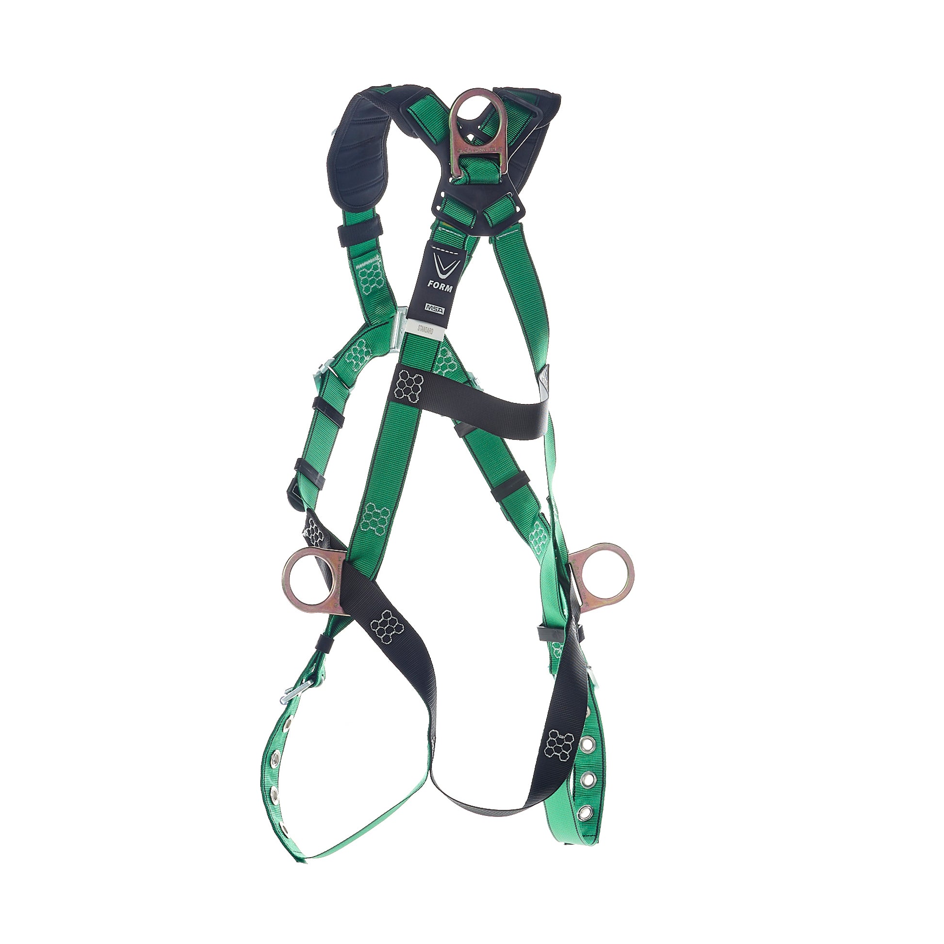 MSA V-FORM Harness w/Back, Front, Side & Shoulder D-Rings - Tongue Buckle Leg Straps Quick Connect Chest Buckle - Extra Small - 10206073