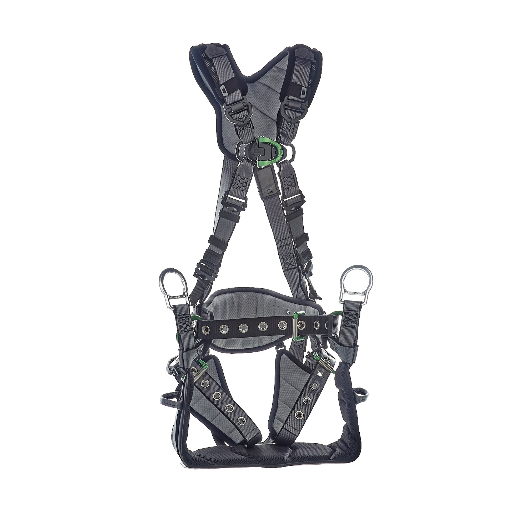 MSA V-FIT Tower Harness w/Back, Front & Side D-Rings - Tongue Buckle Leg and Belt Straps - Shoulder & Leg Padding - Standard - 10218042