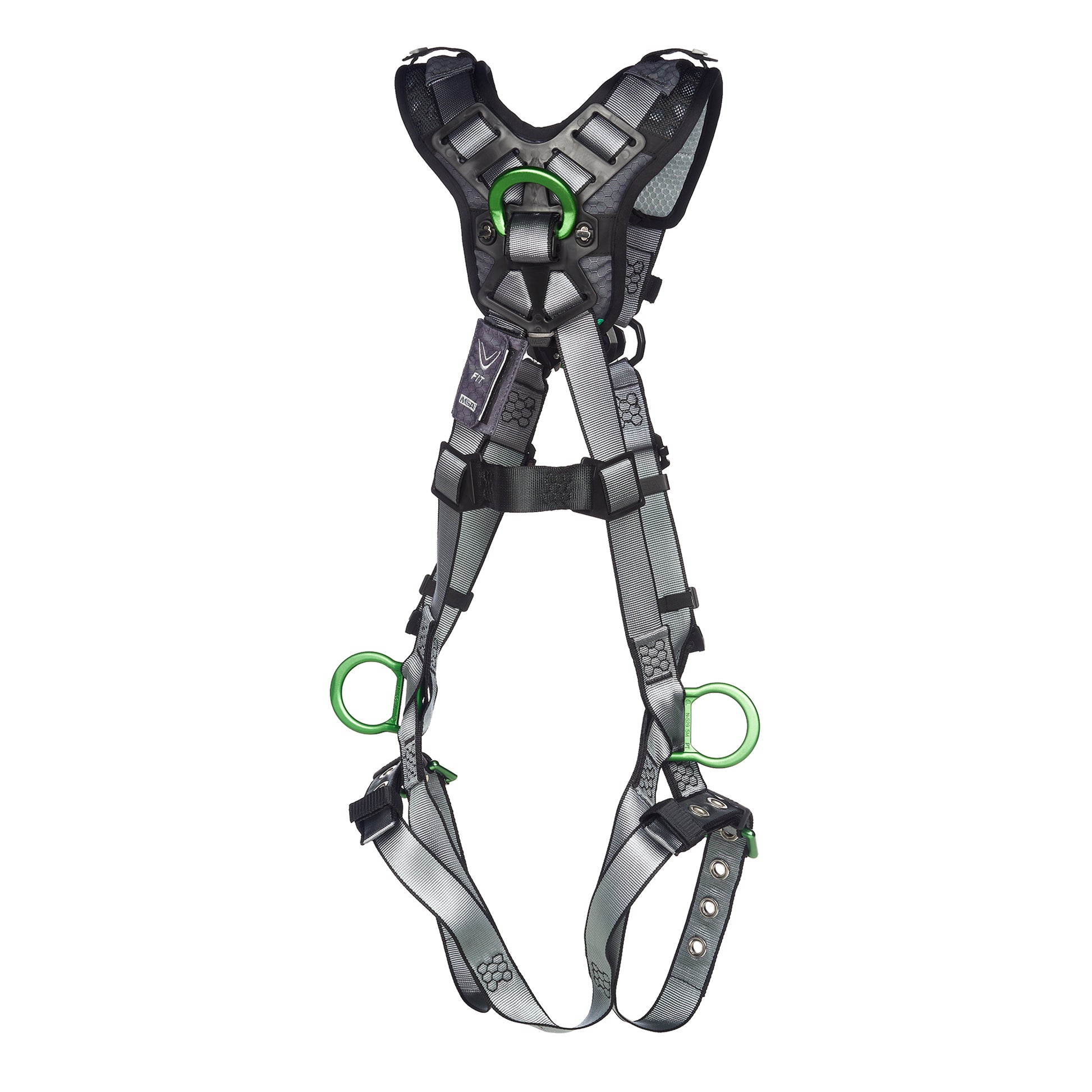 MSA V-FIT Harness w/Back, Front & Side D-Rings - Tongue Buckle Leg Straps - Shoulder Padding - Extra Small - 10194896