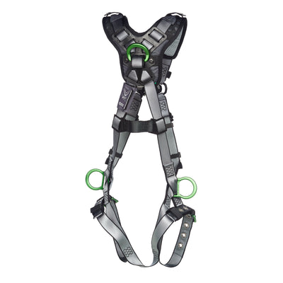 MSA V-FIT Harness w/Back, Front & Side D-Rings - Tongue Buckle Leg Straps - Shoulder Padding - Extra Small - 10194896