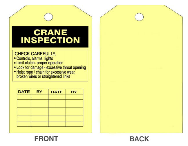 CRANE INSPECTION TAGS - CRANE INSPECTION TAGS, 6.125X3, Rigid Vinyl