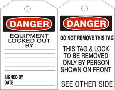 DANGER EQUIPMENT LOCKED OUT BY TAGS