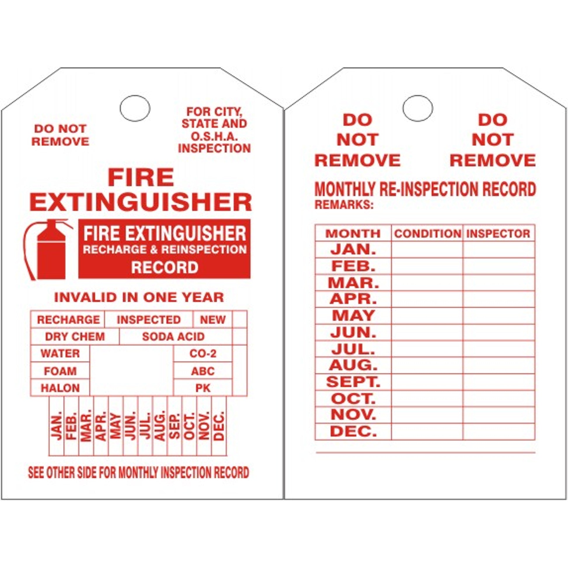 FIRE EXTINGUISHER TAGS - FIRE EXTINGUISHER TAGS, #8, Rigid Vinyl