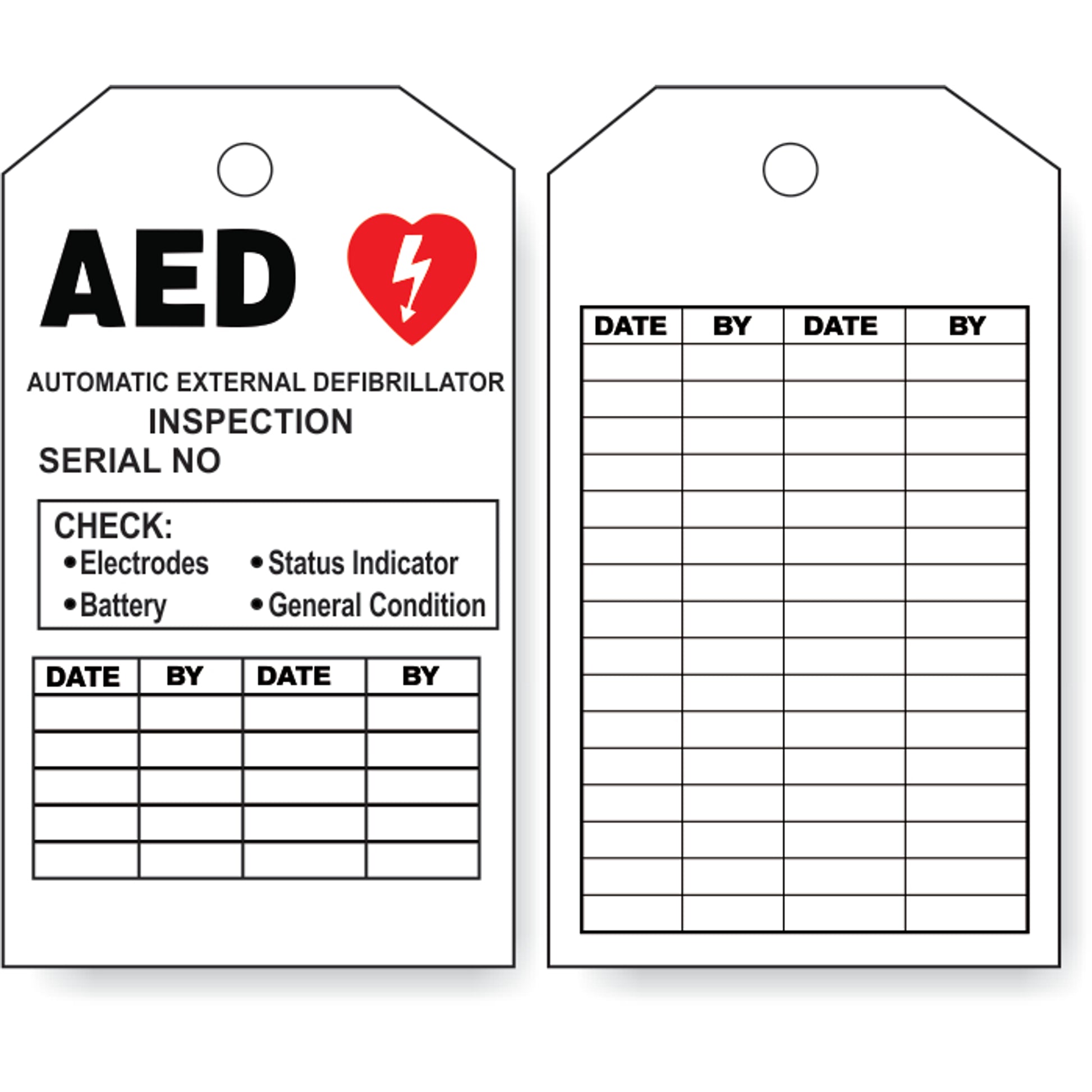 AED INSPECTION TAG - AED INSPECTION TAG, 6.125X3, Rigid Vinyl