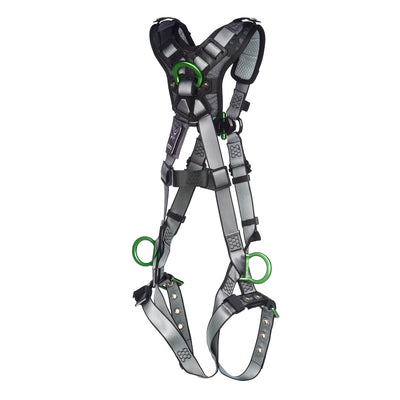 MSA V-FIT Harness w/Back, Front & Side D-Rings - Tongue Buckle Leg Straps - Shoulder Padding - Extra Small - 10194896