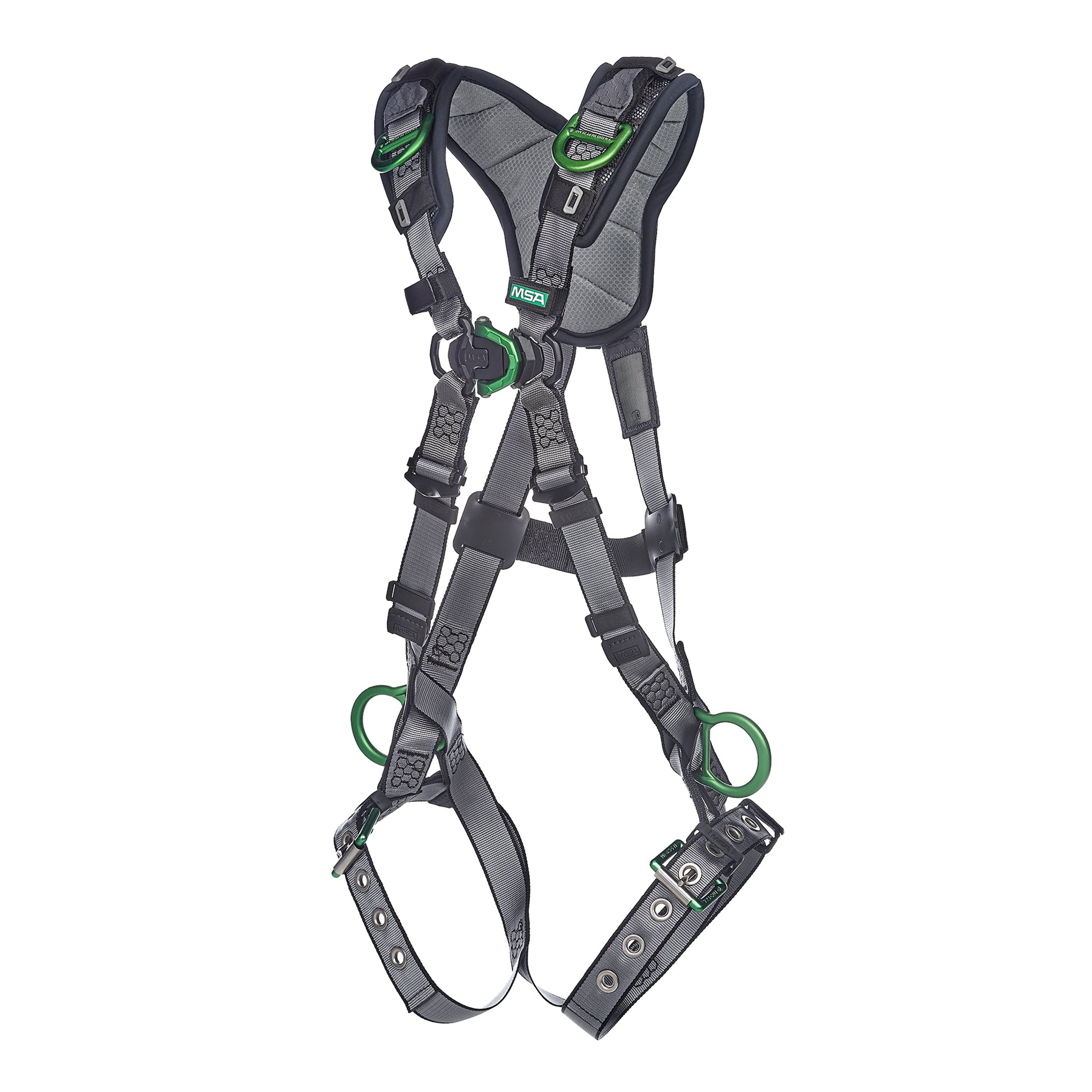 MSA V-FIT Harness w/Back, Front, Side & Shoulder D-Rings - Tongue Buckle Leg Straps - Shoulder Padding - Super Extra Large - 10194907