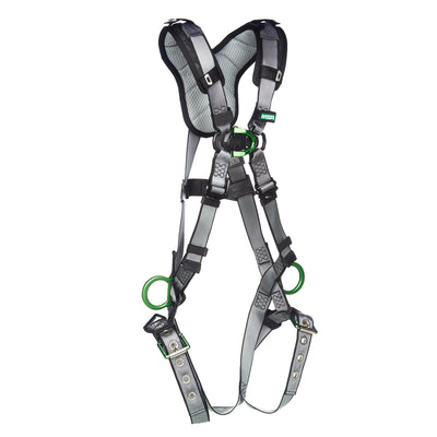 MSA V-FIT Harness w/Back, Front & Side D-Rings - Tongue Buckle Leg Straps - Shoulder Padding - Extra Small - 10194896