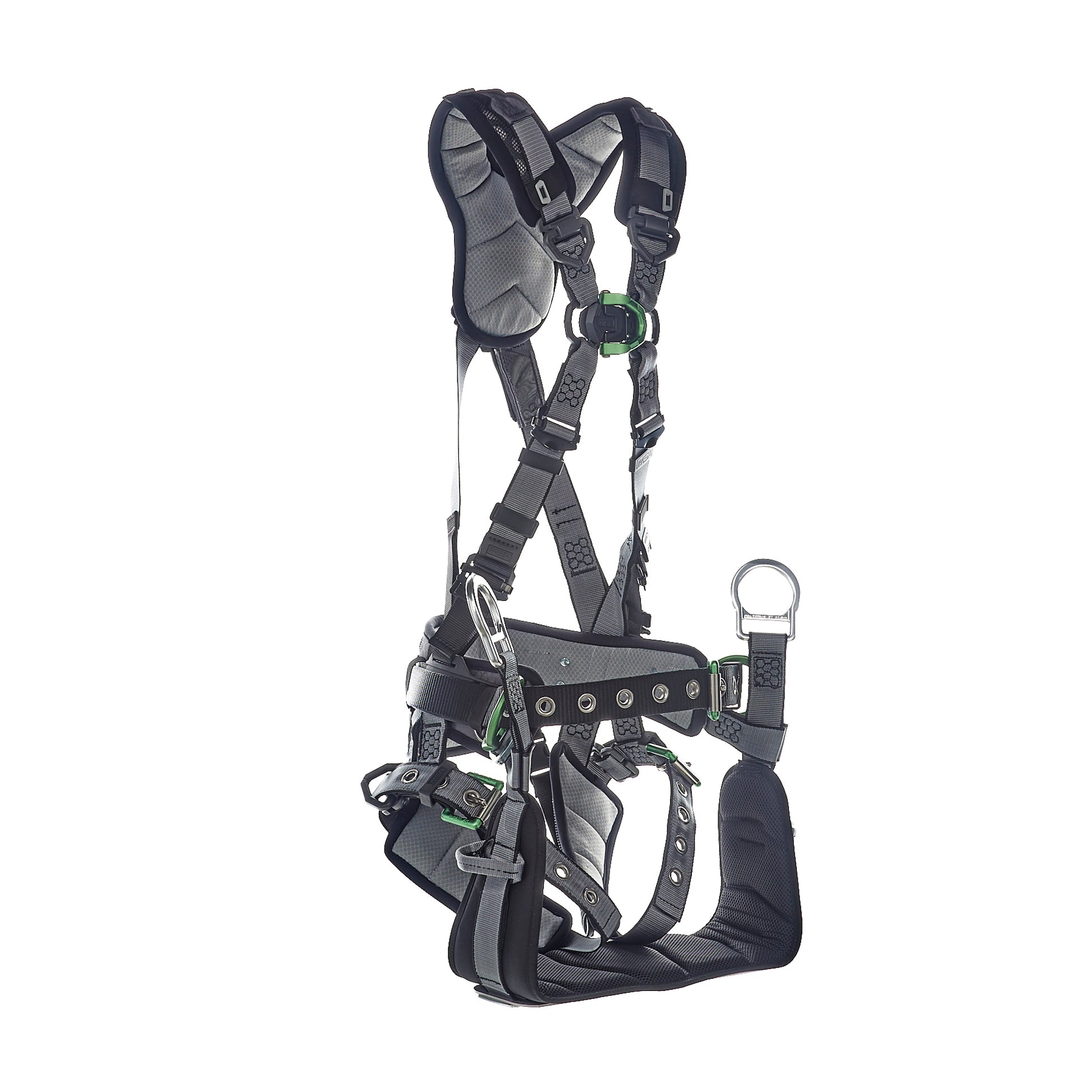 MSA V-FIT Tower Harness w/Back, Front & Side D-Rings - Tongue Buckle Leg and Belt Straps - Shoulder & Leg Padding - Extra Small - 10218041