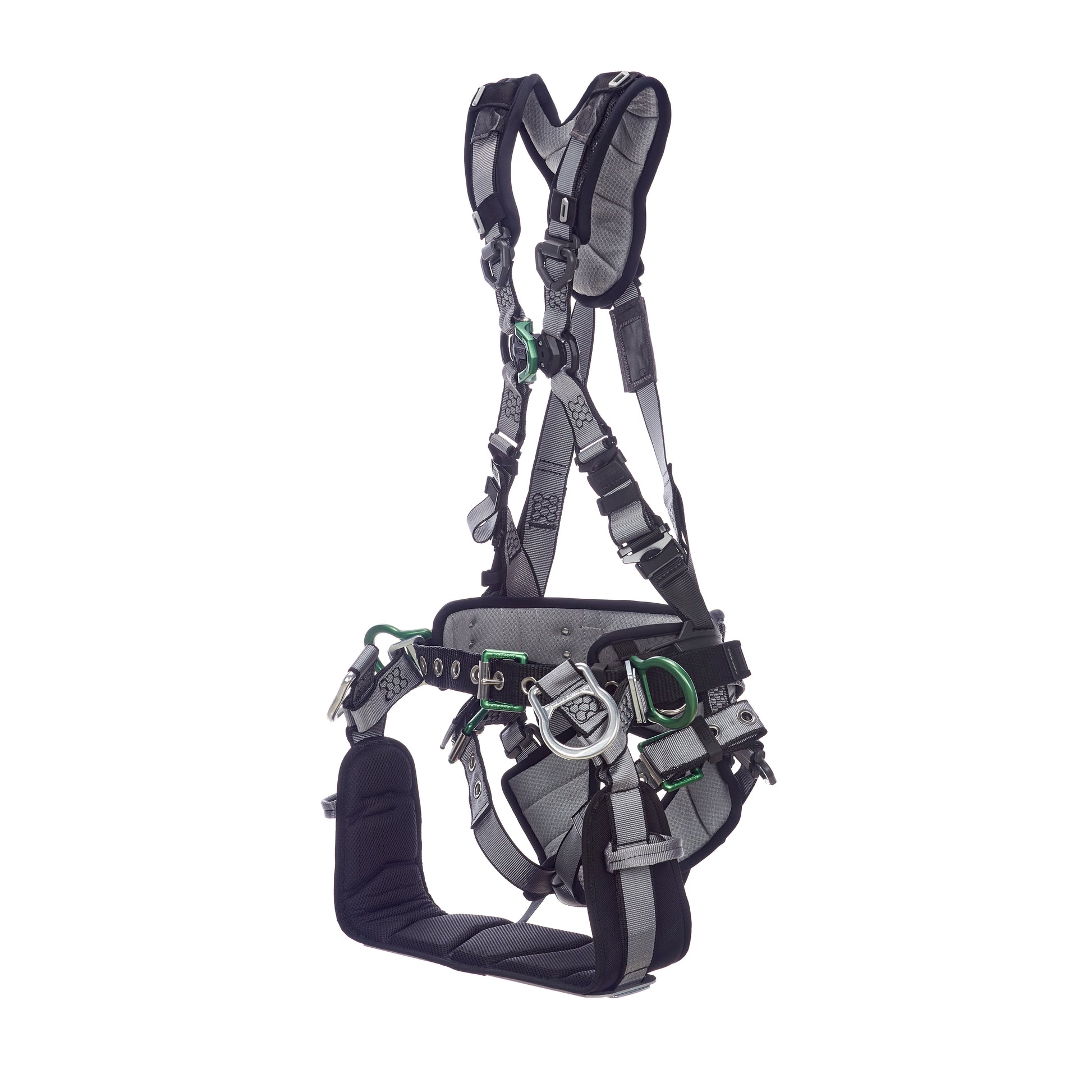MSA V-FIT Tower Harness w/Back, Front & Side D-Rings - Tongue Buckle Leg and Belt Straps - Shoulder & Leg Padding - Extra Small - 10218041