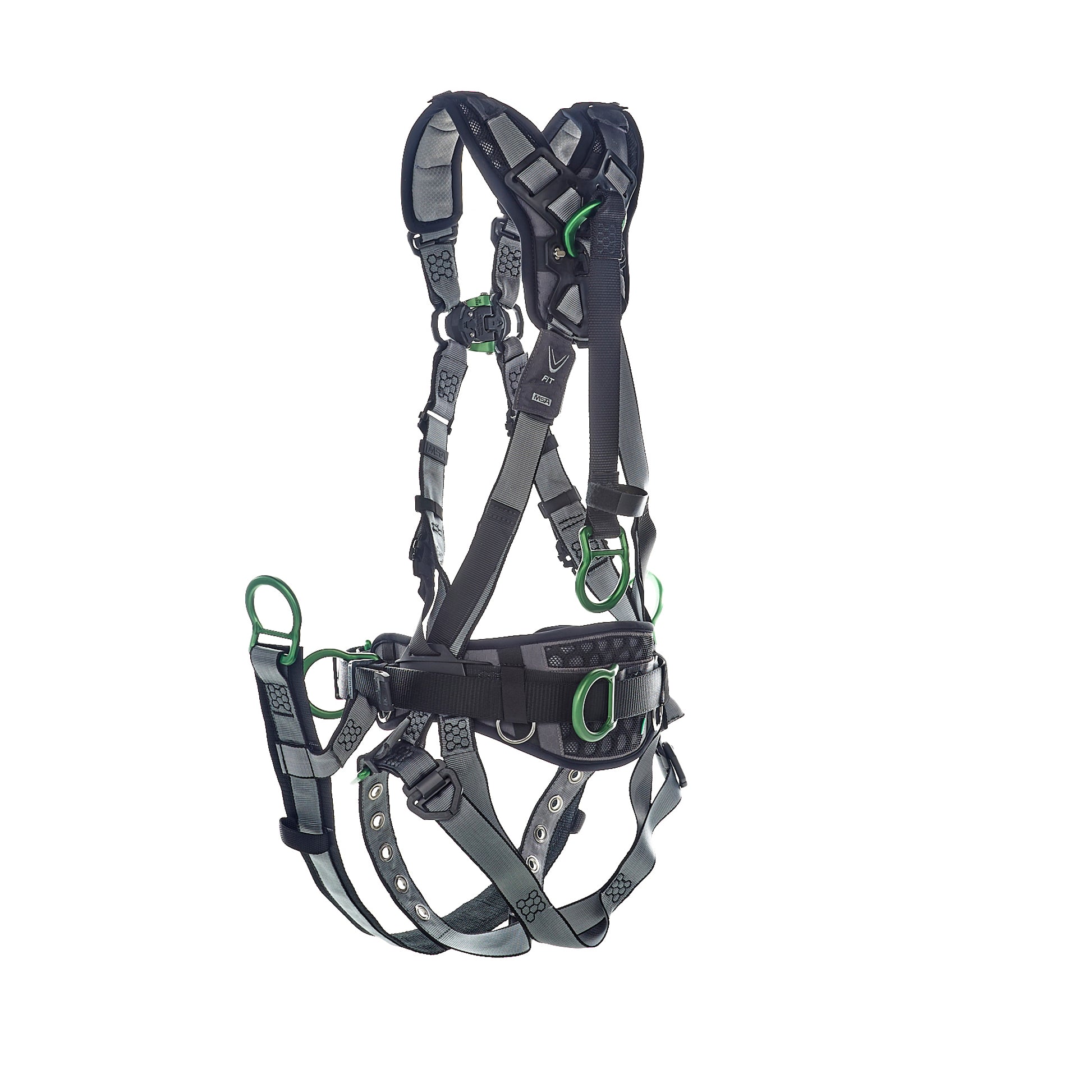 MSA V-FIT Derrick Harness w/Back, Front & Side D-Rings - Tongue Buckle Leg Straps - Shoulder Padding - Extra Large - 10195206