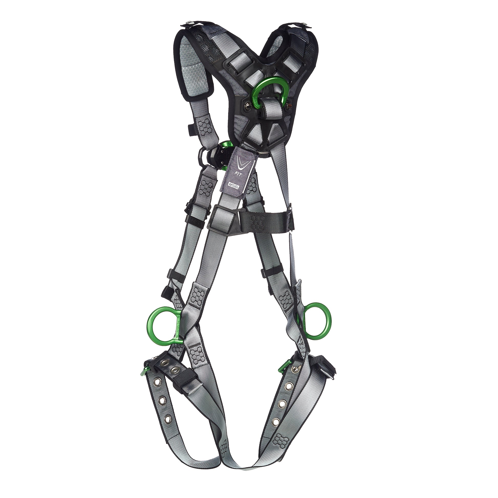 MSA V-FIT Harness w/Back, Front & Side D-Rings - Tongue Buckle Leg Straps - Shoulder Padding - Extra Small - 10194896