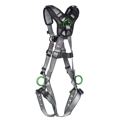 MSA V-FIT Harness w/Back, Front & Side D-Rings - Tongue Buckle Leg Straps - Shoulder Padding - Extra Small - 10194896
