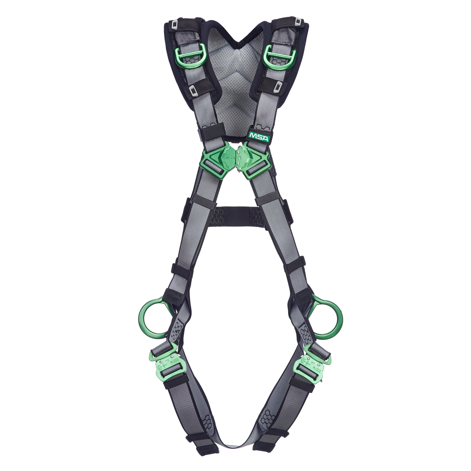 MSA V-FIT Harness w/Back, Side and Shoulder D-Rings - Quick-Connect Leg Straps - Shoulder Padding - Extra Large - 10194886