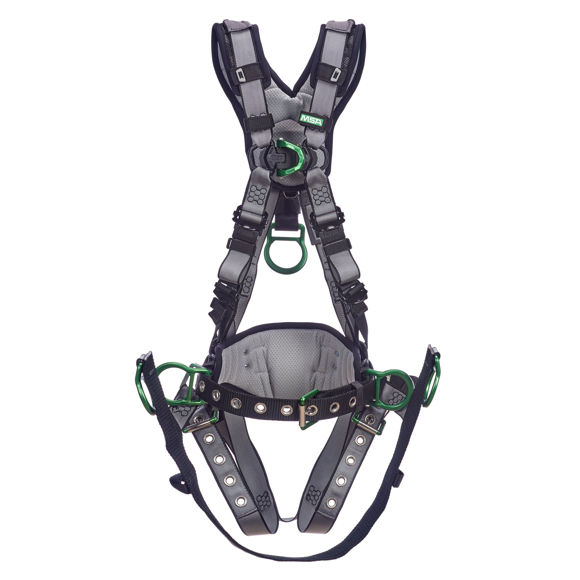 MSA V-FIT Derrick Harness w/Back, Front & Side D-Rings - Tongue Buckle Leg Straps - Shoulder Padding - Extra Large - 10195206