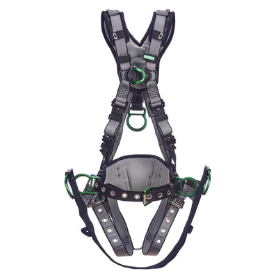 MSA V-FIT Derrick Harness w/Back, Front & Side D-Rings - Tongue Buckle Leg Straps - Shoulder Padding - Super Extra Large - 10195207
