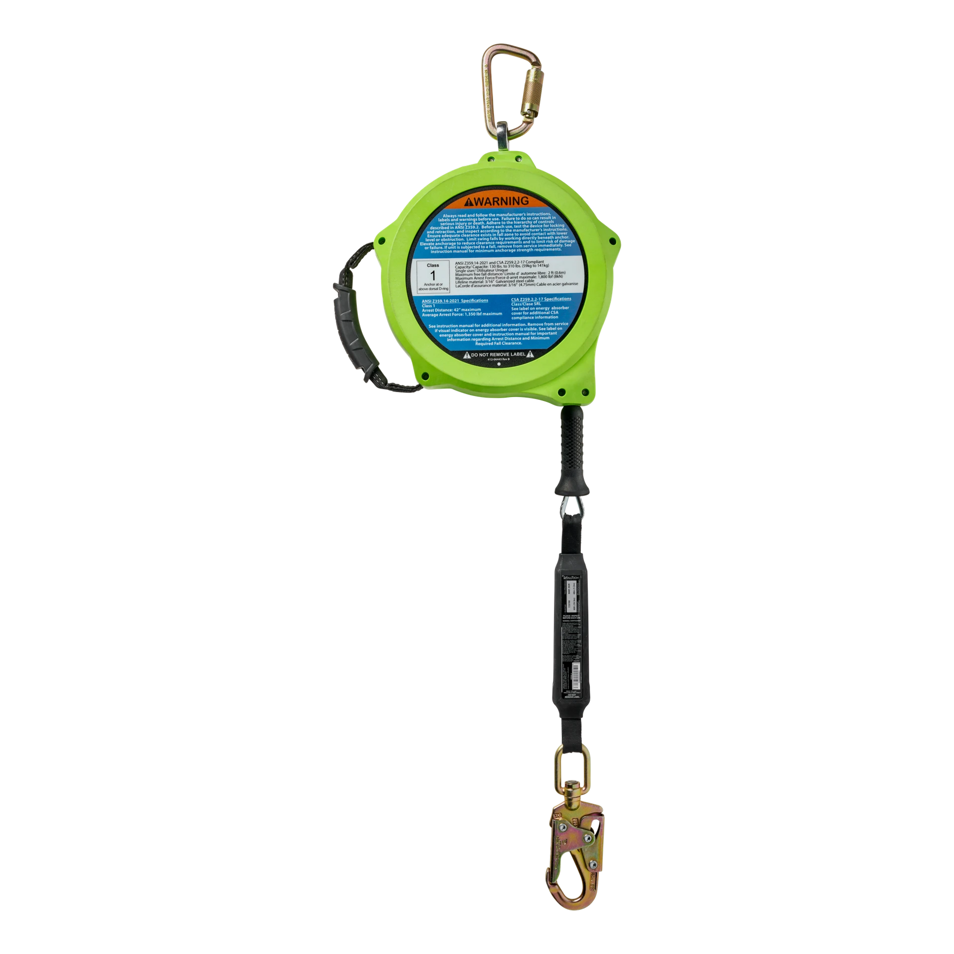 FallTech 60 ft. CTR Class 1 SRL with Steel Swivel Snap Hook - 723760