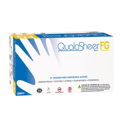 QRP QualaSheer CE Gloves Disposable Vinyl Glove Powder Free - 4 Mil - Clear - 1/CS - VCYF09