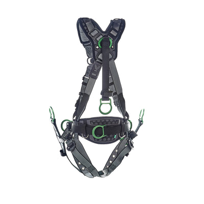 MSA V-FIT Derrick Harness w/Back, Front & Side D-Rings - Tongue Buckle Leg Straps - Shoulder Padding - Super Extra Large - 10195207