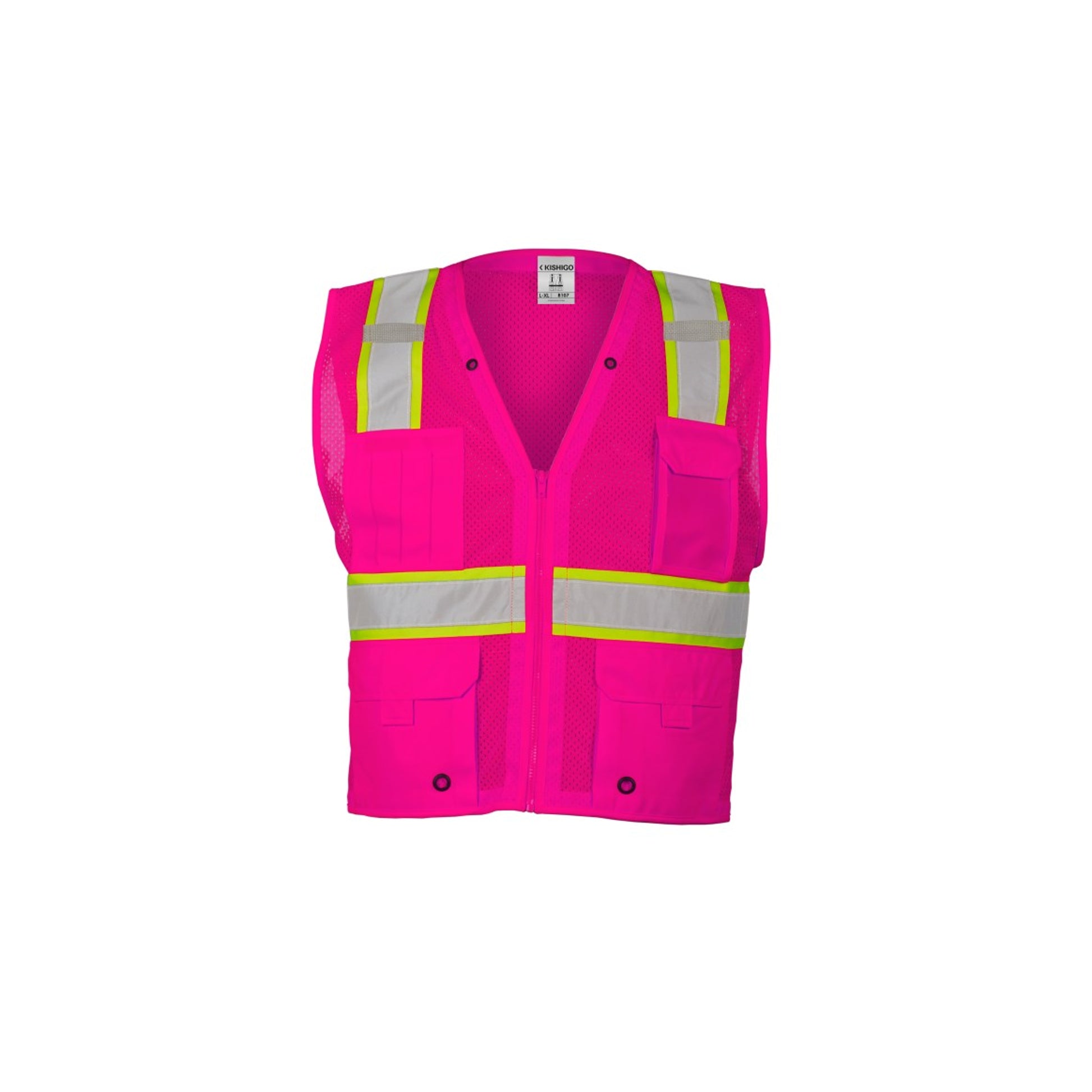 ML Kishigo B107 Pink/Lime Enhanced Visibility Multi-Pocket Vest - front