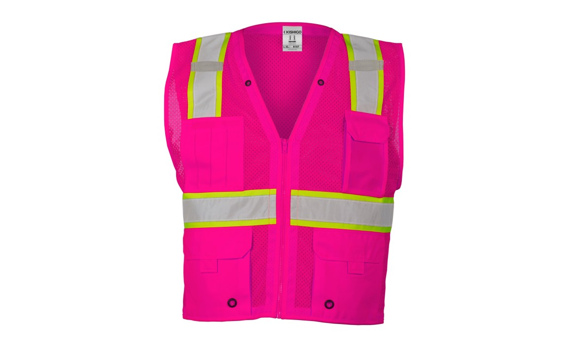 ML Kishigo B107 Pink/Lime Enhanced Visibility Multi-Pocket Vest - front