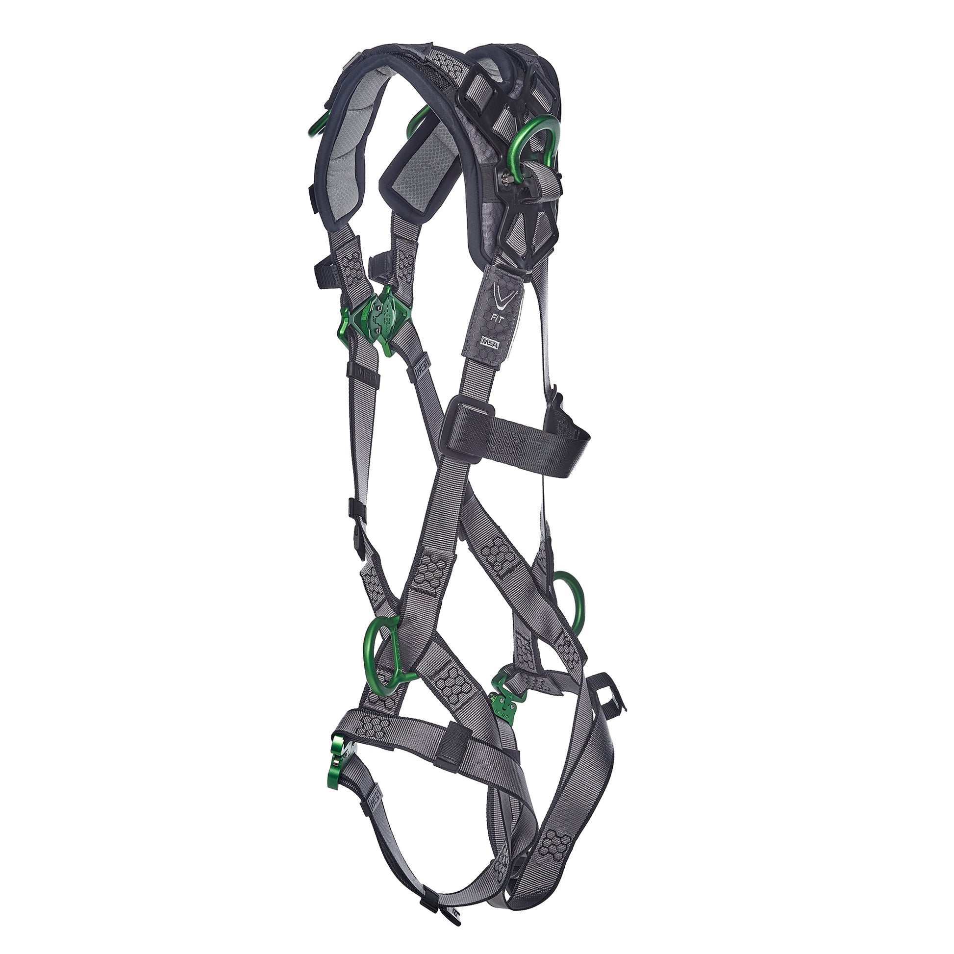 MSA V-FIT Harness w/Back, Side and Shoulder D-Rings - Quick-Connect Leg Straps - Shoulder Padding - Extra Large - 10194886