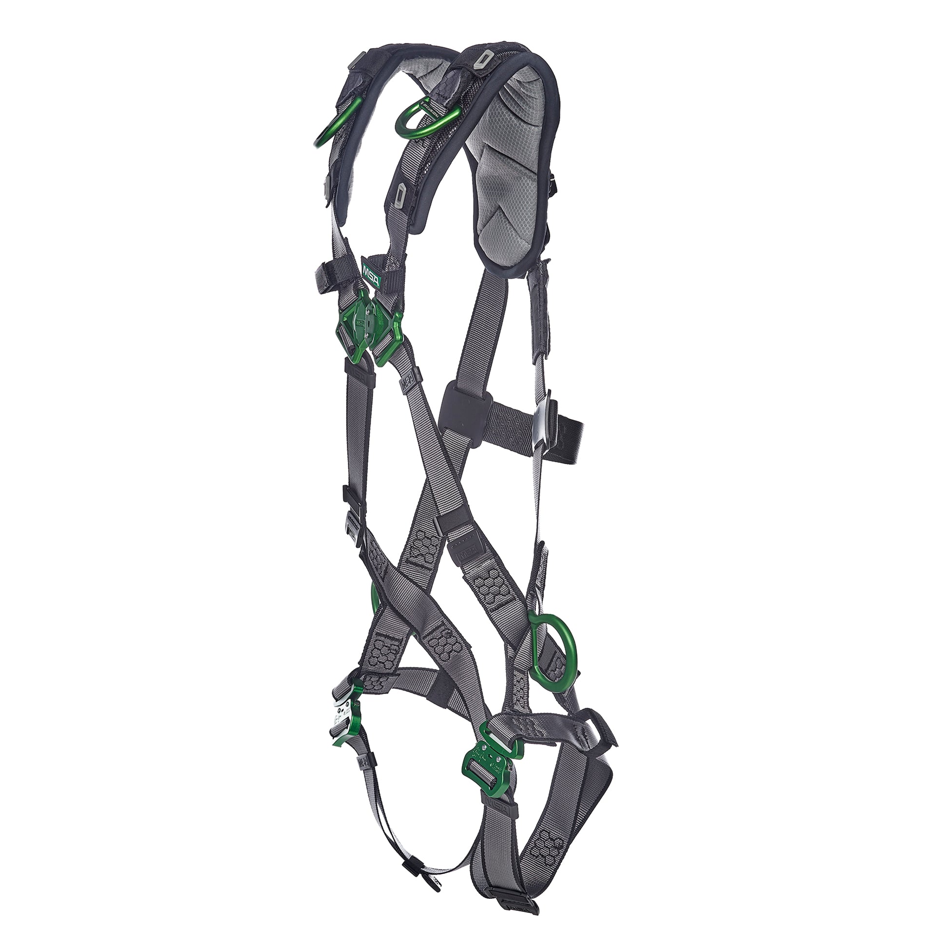 MSA V-FIT Harness w/Back, Side and Shoulder D-Rings - Quick-Connect Leg Straps - Shoulder Padding - Extra Large - 10194886