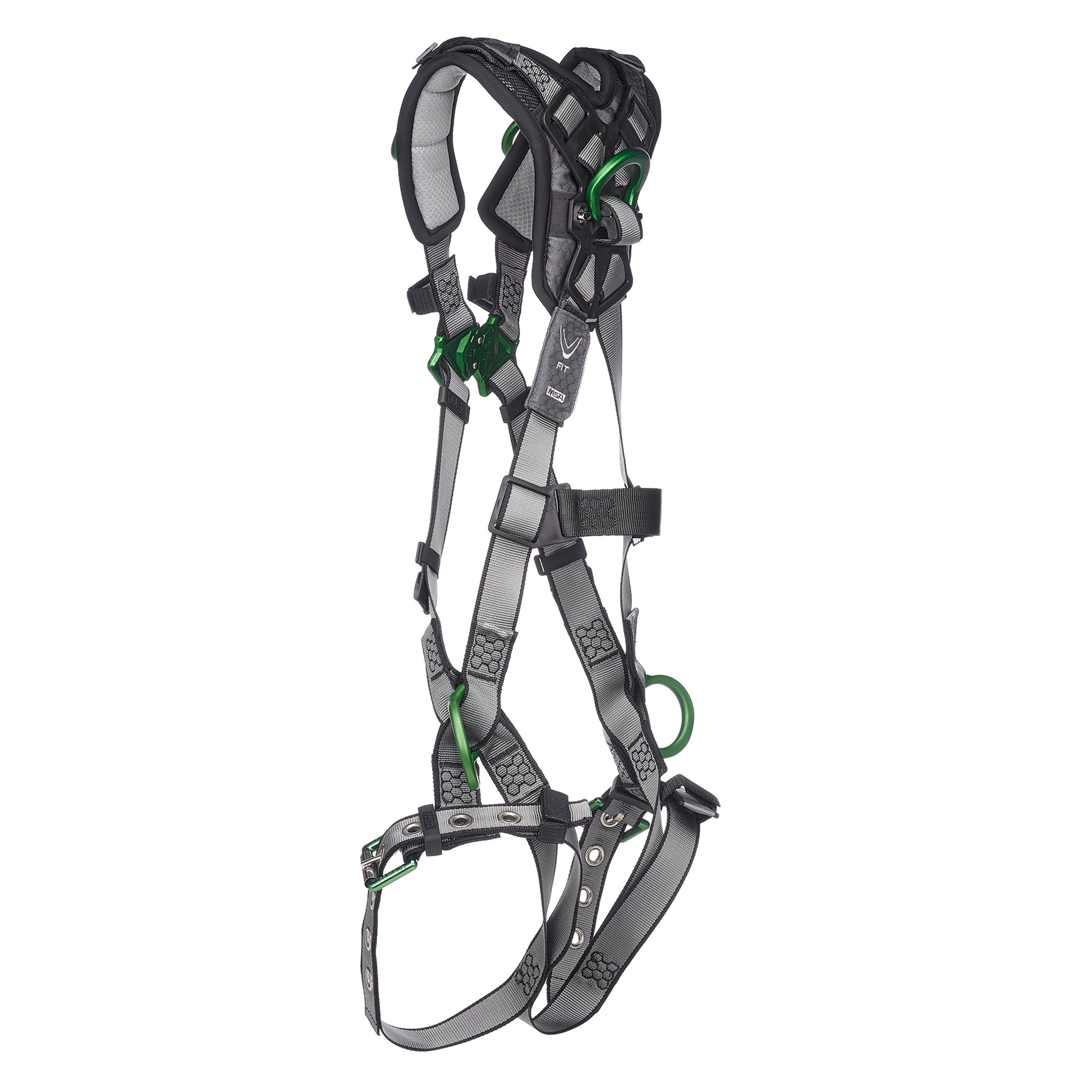 MSA V-FIT Harness w/Back, Side and Shoulder D-Rings - Tongue Buckle Leg Straps - Shoulder Padding - Extra Large - 10194942