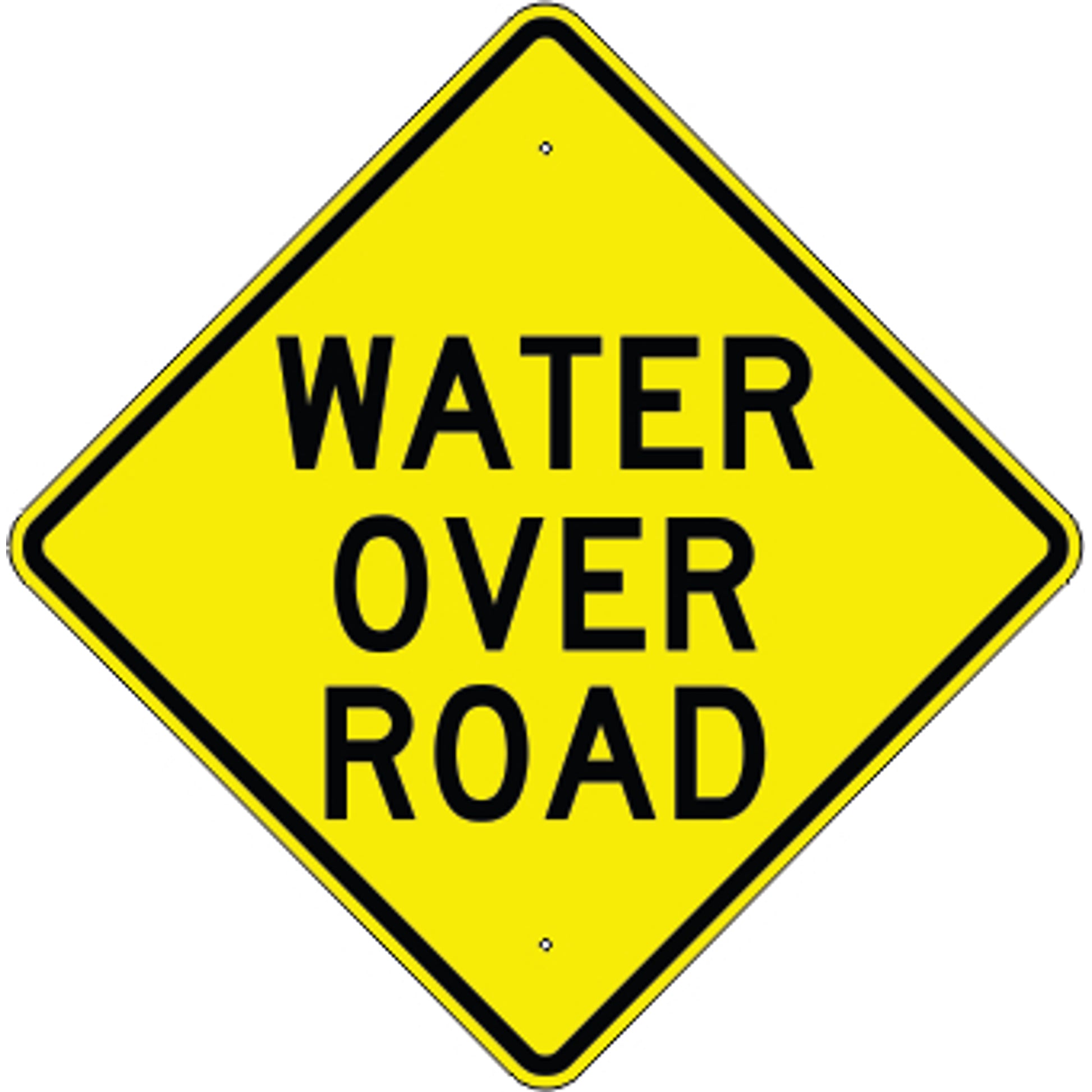 WATER OVER ROAD - WARNING TRAFFIC SIGN - WATER OVER ROAD - WARNING TRAFFIC SIGN, 36” DIA, Aluminum (.080) EGP Reflective