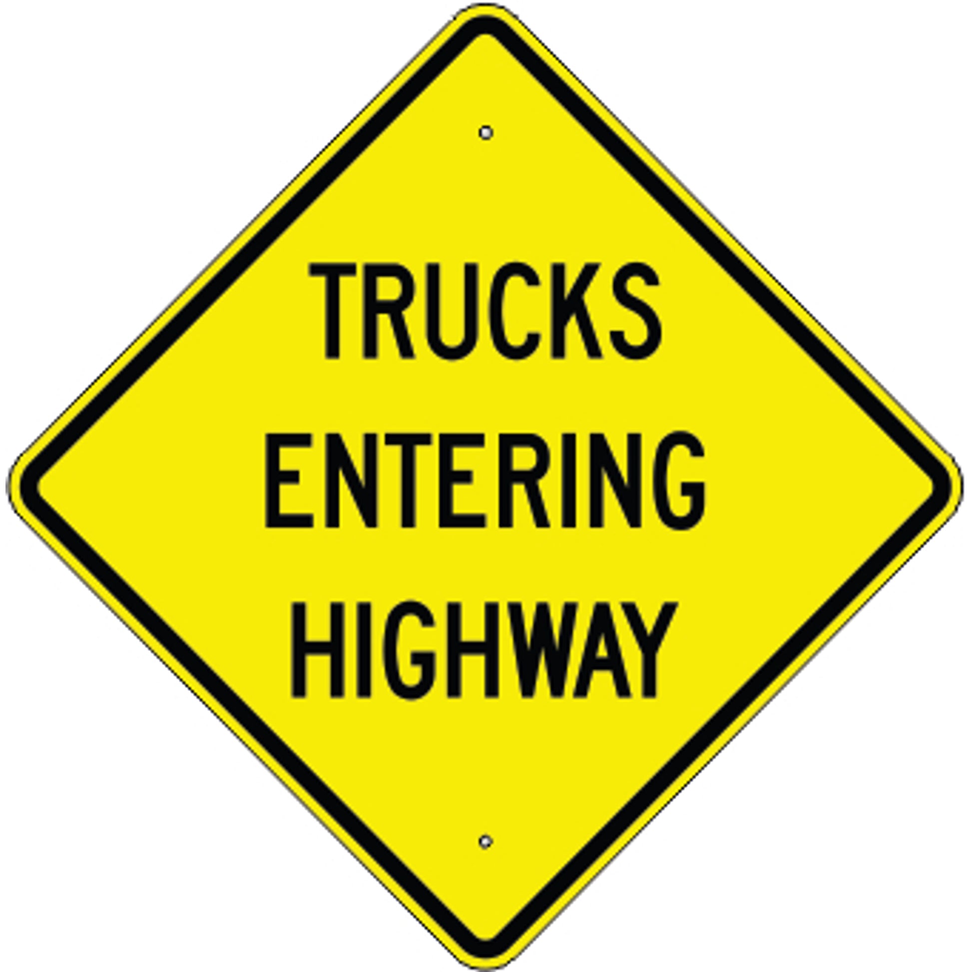TRUCKS ENTERING HIGHWAY - WARNING TRAFFIC SIGN - TRUCKS ENTERING HIGHWAY - WARNING TRAFFIC SIGN, 36” DIA, Aluminum (.080) EGP Reflective