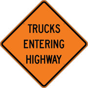 TRUCKS ENTERING HIGHWAY - WARNING TRAFFIC SIGN - TRUCKS ENTERING HIGHWAY - WARNING TRAFFIC SIGN, 48” DIA, Aluminum (.080) HIP Reflective
