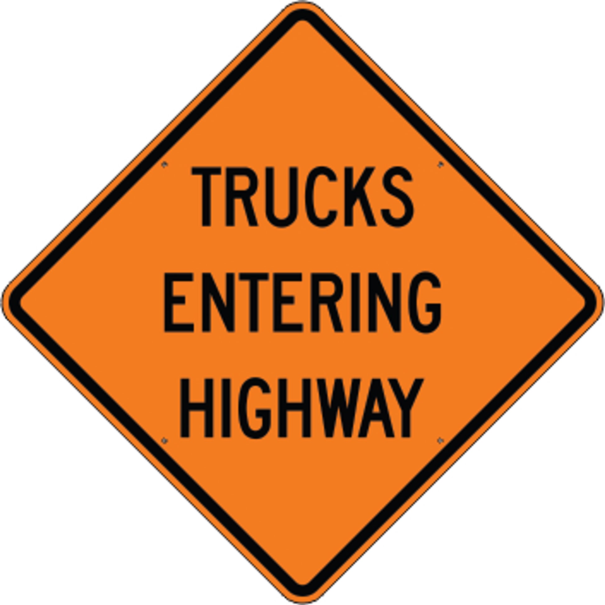 TRUCKS ENTERING HIGHWAY - WARNING TRAFFIC SIGN - TRUCKS ENTERING HIGHWAY - WARNING TRAFFIC SIGN, 48” DIA, Aluminum (.080) HIP Reflective