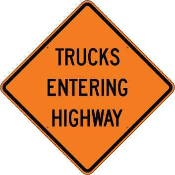 TRUCKS ENTERING HIGHWAY - WARNING TRAFFIC SIGN