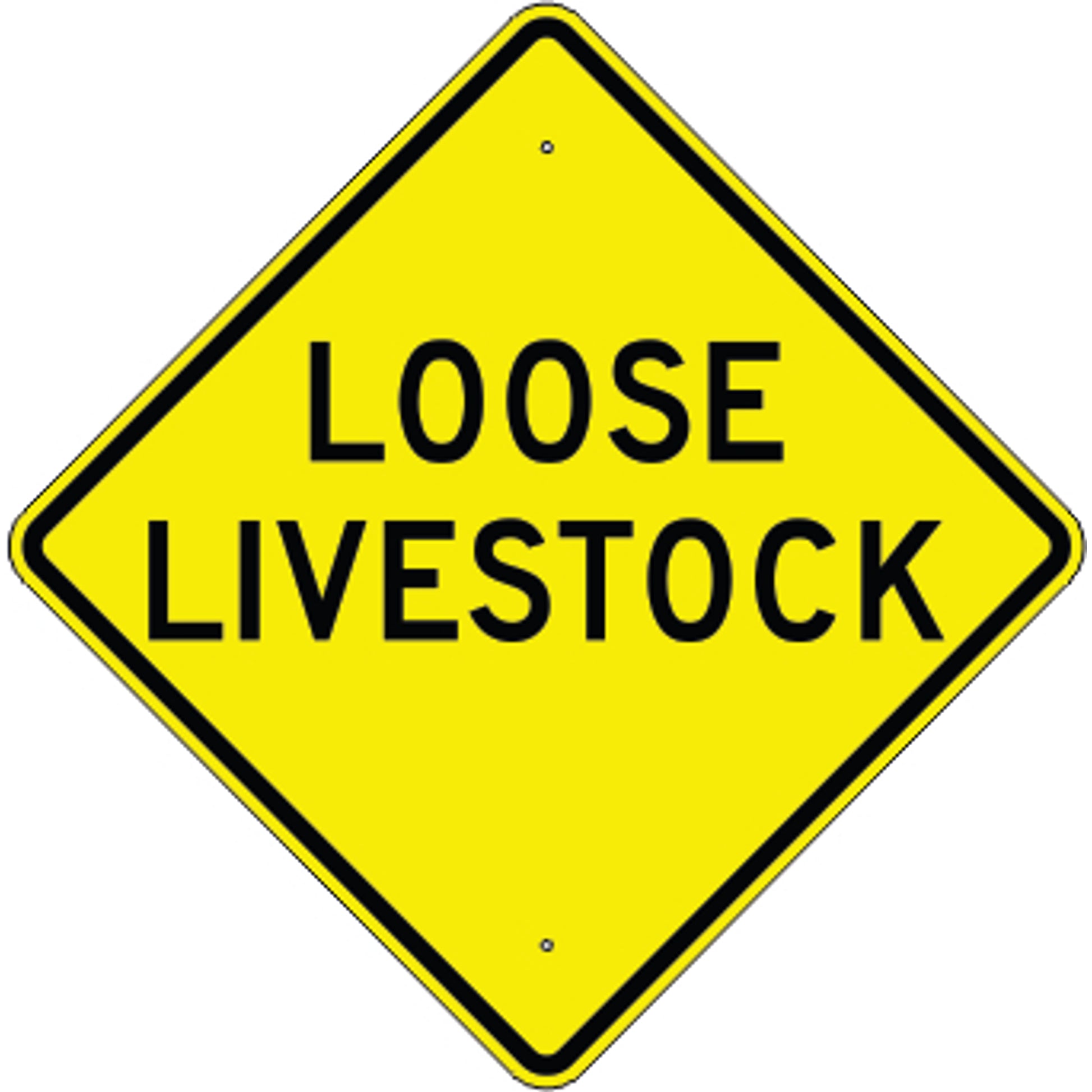 LOOSE LIVESTOCK - WARNING TRAFFIC SIGN - LOOSE LIVESTOCK - WARNING TRAFFIC SIGN, 36” DIA, Aluminum (.080) EGP Reflective